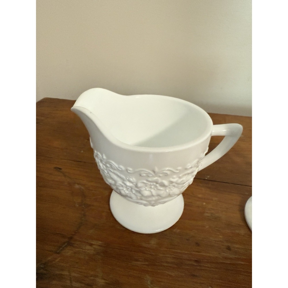 Vintage Indiana‎ Glass Co. "Orange Blossom" Milk Glass Creamer  4"H X 3.5"W